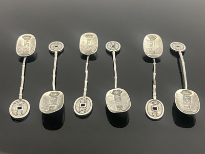 Lot 3A - A set of six Chinese silver teaspoons, script...