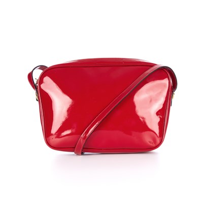 Lot 401 - Salvatore Ferragamo, a red patent leather...