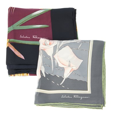Lot 405 - Salvatore Ferragamo, two silk scarves, to...