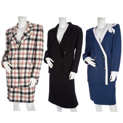 Lot 423 - Three designer outfits, to include a black...