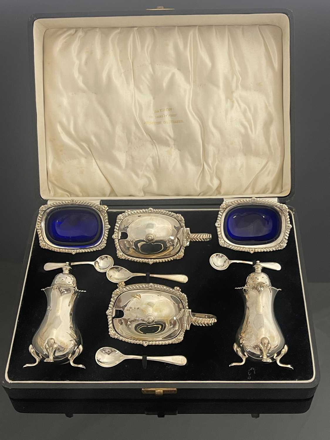 Lot 73 - A George V silver double cruet, Adie Brothers,...