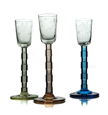 Lot 588 - Three Secessionist cut glass liqueur glasses,...