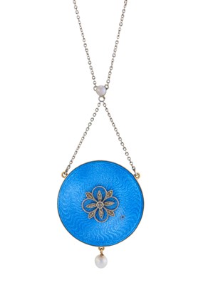 Lot 3 - An Edwardian gold, blue guilloche enamel...