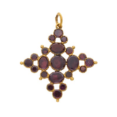 Lot 11 - A late Georgian gold, vari-shape garnet cross...