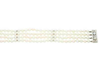 Lot 31 - A four-row cultured pearl bracelet, with 18ct...