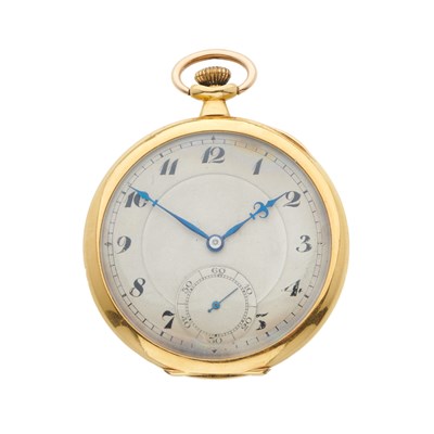 Lot 38 - An Art Deco 18ct gold open face pocket watch,...