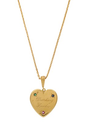 Lot 39 - An 18ct gold ruby, sapphire and emerald accent...