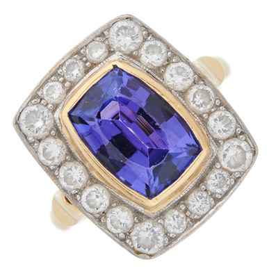 Lot 50 - An 18ct gold cushion-shape tanzanite and...
