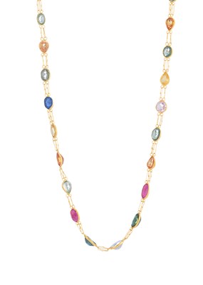 Lot 52 - A 14ct gold vari-hue sapphire line necklace,...
