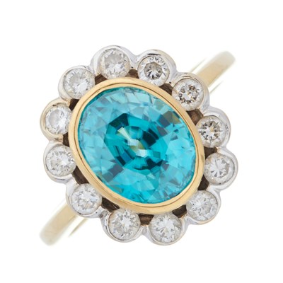 Lot 53 - An 18ct gold oval-shape blue zircon and...