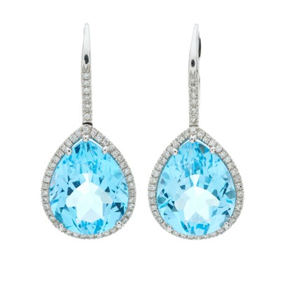 Lot 59 - A pair of 14ct gold pear-shape blue topaz and...