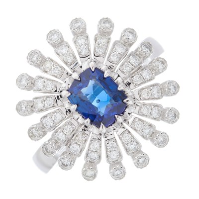 Lot 62 - An 18ct gold cushion-shape sapphire and...