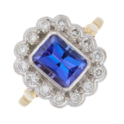 Lot 69 - An 18ct gold rectangular-shape tanzanite and...