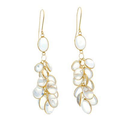 Lot 70 - A pair of 14ct gold vari-shape moonstone...