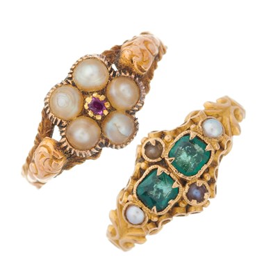 Lot 94 - Two early to mid Victorian gold, gem-set rings,...