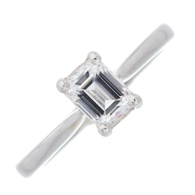 Lot 129 - A platinum rectangular-shape diamond...