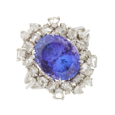 Lot 133 - An 18ct gold oval-shape tanzanite and rose-cut...