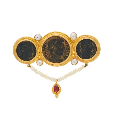 Lot 138 - A high carat gold, antique coin, seed pearl...