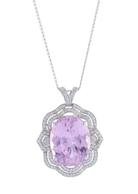 Lot 143 - An 18ct gold kunzite and brilliant-cut diamond...