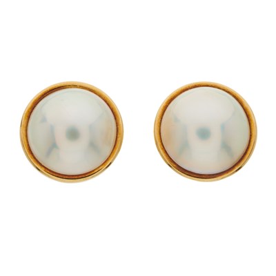 Lot 150 - A pair of 18ct gold mabe pearl single-stone...
