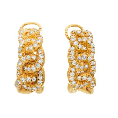 Lot 176 - A pair of 18ct gold brilliant-cut diamond hoop...