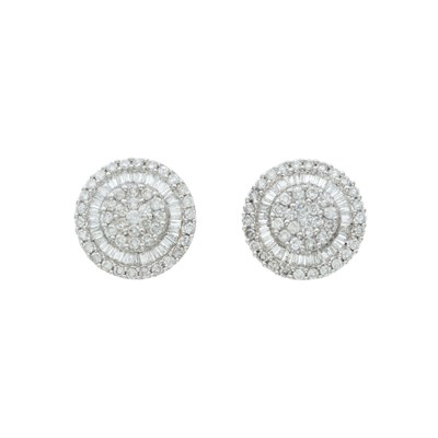 Lot 178 - A pair of 18ct gold vari-cut diamond cluster...