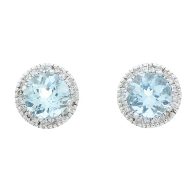 Lot 181 - A pair of 14ct gold aquamarine and...