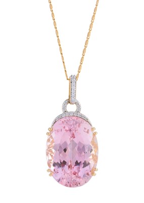 Lot 185 - A 14ct gold kunzite single-stone pendant, with...