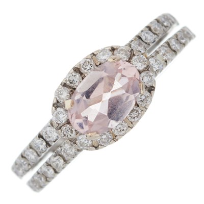Lot 187 - An 18ct gold oval-shape morganite and...