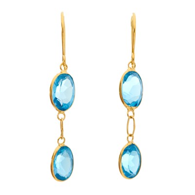 Lot 193 - A pair of 14ct gold oval-shape blue topaz...