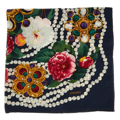 Lot 325 - Chanel, a silk scarf, featuring gripoix,...