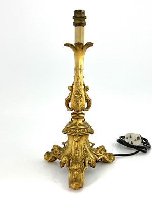 Lot 23 - A Victorian gilt candlestick converted to a...