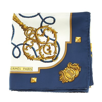 Lot 390 - Hermes, a Les Cles silk scarf, depicting a...