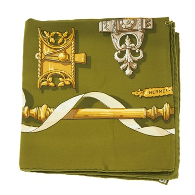 Lot 393 - Hermes, a Ferronnerie silk scarf, designed by...