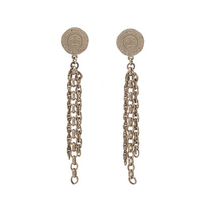 Lot 321 - Chanel, a pair of multi-chain drop earrings,...