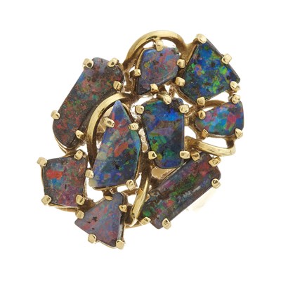 Lot 138 - An 18ct gold boulder opal cluster dress ring