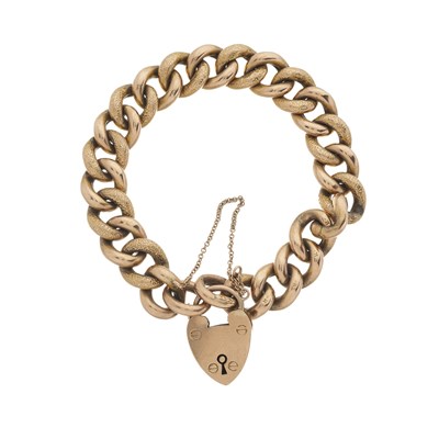 Lot 16 - An Edwardian 9ct gold curb-link bracelet, with heart-shape padlock clasp