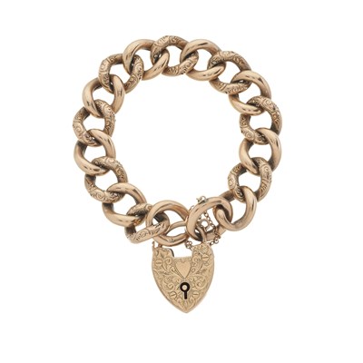 Lot 14 - An Edwardian 9ct gold curb-link bracelet, with heart-shape padlock clasp