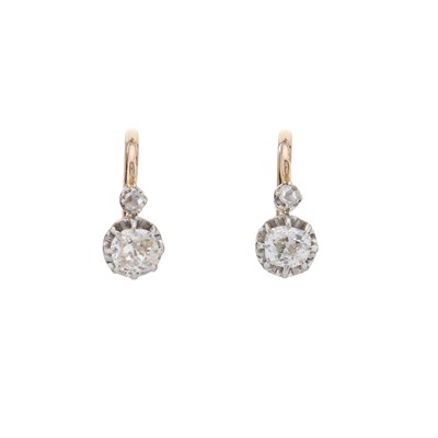 Lot 31 - A pair of late 19th century gold diamond earrings