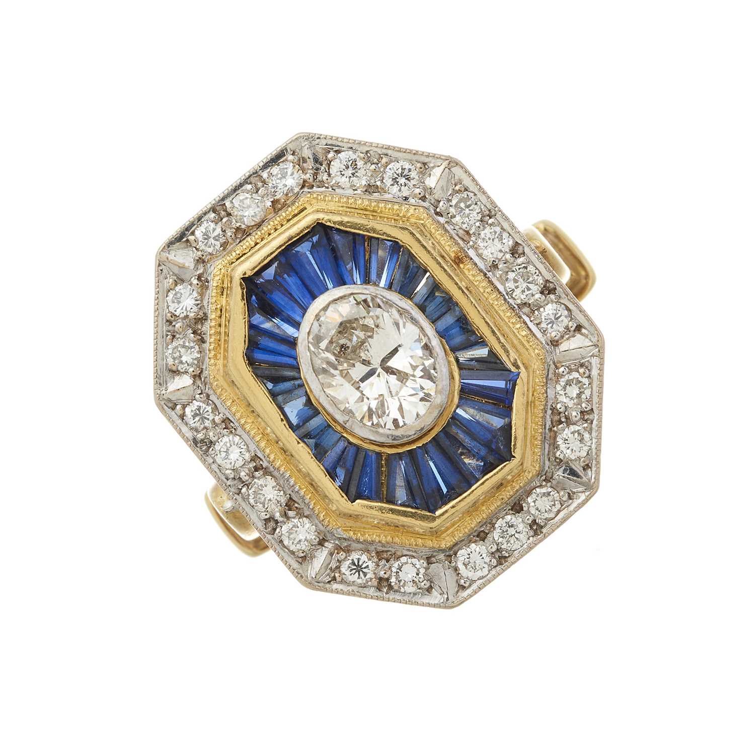165 - An 18ct gold diamond and sapphire cluster dress ring