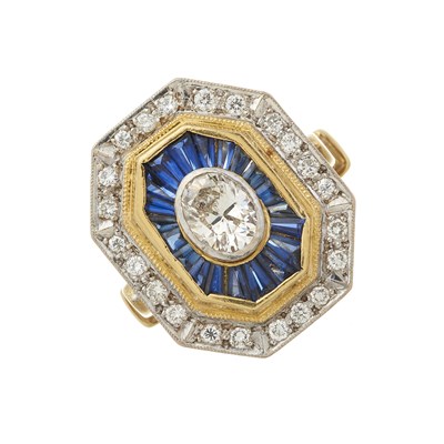 Lot 165 - An 18ct gold diamond and sapphire cluster dress ring
