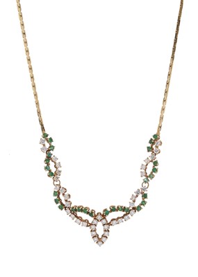 Lot 143 - An 18ct gold diamond and emerald necklace