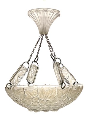 Lot 64 - Rene Lalique, a Charmes glass pendant light...