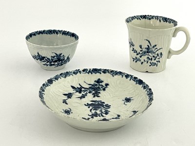 Lot 1015 - Worcester blue and white relief moulded tea ware