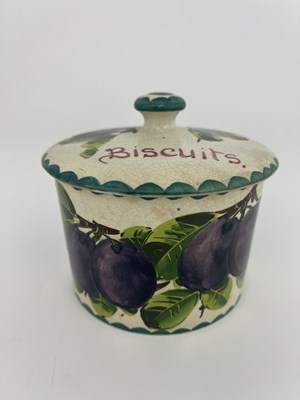 Lot 802 - Wemyss for Thomas Goode, a plum painted Biscuit box and cover