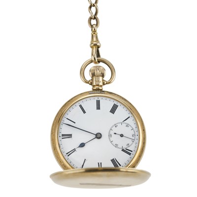 Lot 197 - An early 20th century 9ct gold full hunter pocket watch, with 9ct gold Albert chain