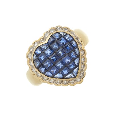 Lot 56 - An 18ct gold sapphire and diamond heart ring