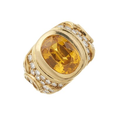 Lot 114 - Marina B, an 18ct gold yellow sapphire and diamond torque ring, circa 1983