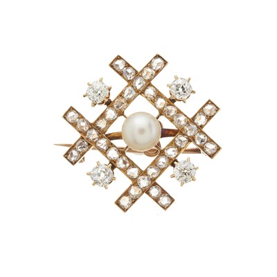 Lot 27 - A 19th century gold, pearl and diamond geometric pendant brooch