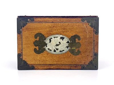 Lot 469 - A Chinese hardwood and carved jade inset box,...